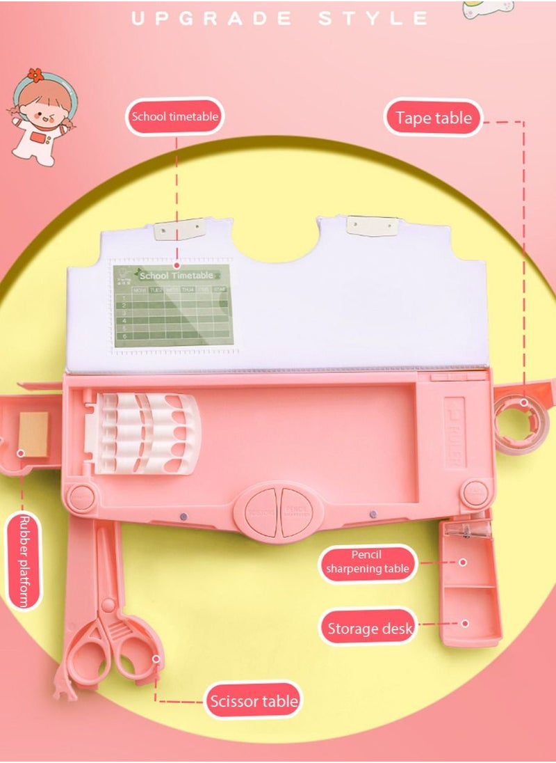 Generic - Multifunction Pencil Case, Pencil Box with 2 Compartments for Students - Cartoon Pattern Stationery Set with Pop Out Scissors and Pencil Sharpener - Image 1