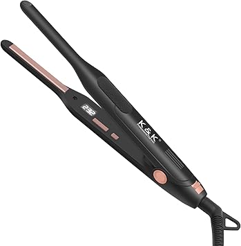 K&K KK Upgrade Pencil Straighteners Mini Straight and Curler Hair Straightener Thin Ceramic Floating Plate Auto Shut Off Flat Iron for Women Short Hair Men Beard 03 Inch Black - Image 1