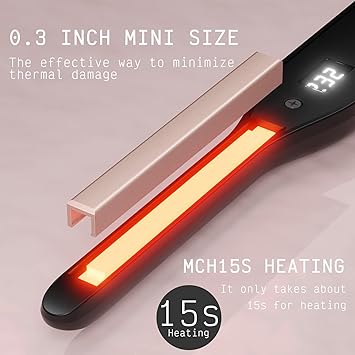 K&K KK Upgrade Pencil Straighteners Mini Straight and Curler Hair Straightener Thin Ceramic Floating Plate Auto Shut Off Flat Iron for Women Short Hair Men Beard 03 Inch Black - Image 5