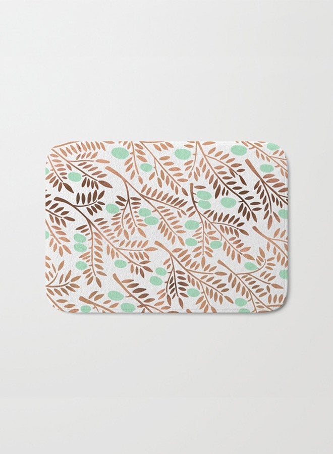 NIBEMINENT Leaves Printed Anti-Skid Doormat White/Green/Rose Gold 40 x 60cm