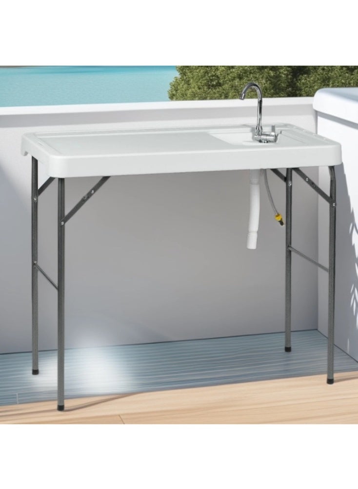 Organized Home Portable Camping Sink Fish Cleaning Table Outdoor Ice Table With Faucet Folding Legs For Dock Beach Patio Picnic 108cm*58cm*93cm - Image 1