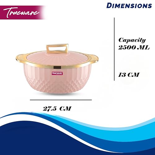 Trueware Krystal Casserole Inner Steel Casserole, 2500 ml, Pink | PU Insulated | BPA Free |Odour Proof | Food Grade | Easy to Carry | Ideal for Chapatti | Roti | Curd Maker | Thermoware |Hot Pot - Image 3