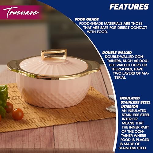 Trueware Krystal Casserole Inner Steel Casserole, 2500 ml, Pink | PU Insulated | BPA Free |Odour Proof | Food Grade | Easy to Carry | Ideal for Chapatti | Roti | Curd Maker | Thermoware |Hot Pot - Image 5