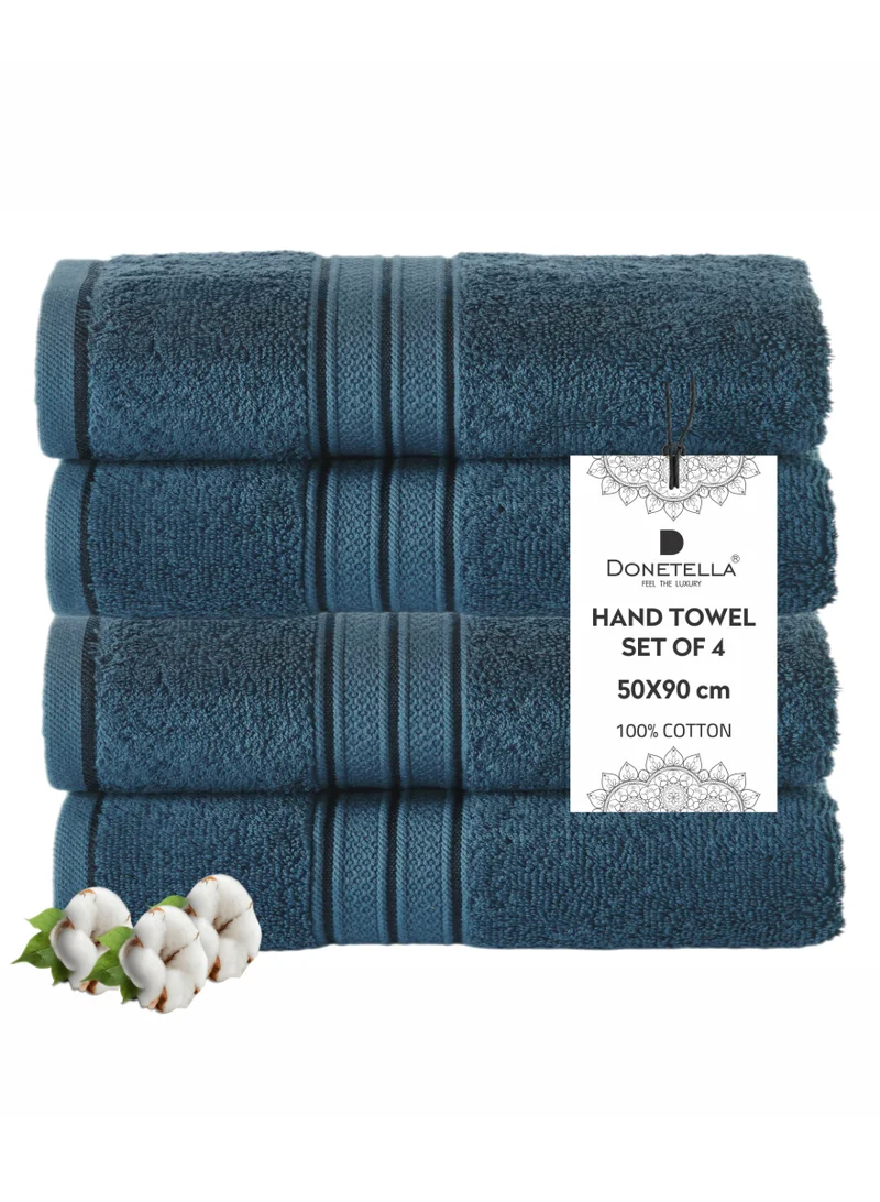 Donetella Premium 100 % Combed Cotton 4-Pcs Hand Towel Set (50 X 90 CM) 600 GSM Super Soft Hand Towel, Highly Absorbent, Quick Dry,Best Towel for Bathroom, Spa And Hotel
