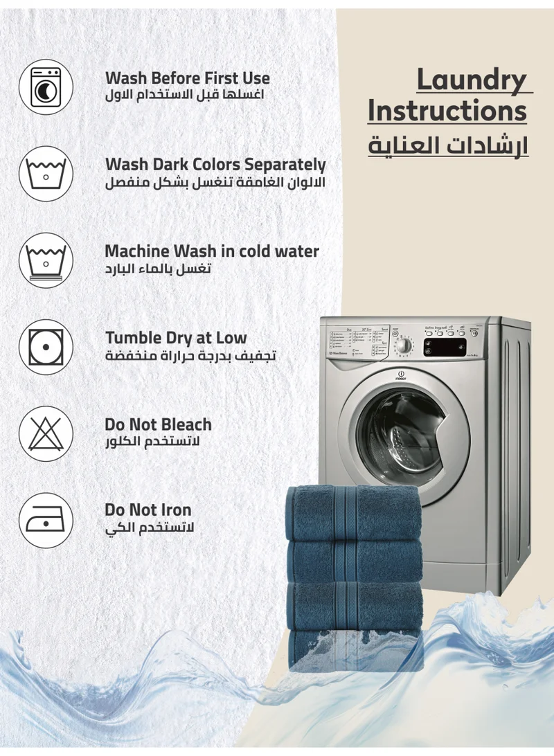 Donetella Dark Blue Premium 100 % Combed Cotton 4-Pcs Hand Towel Set (50 X 90 CM) 600 GSM Super Soft Hand Towel, Highly Absorbent, Quick Dry,Best Towel for Bathroom, Spa And Hotel  | Best Price UAE