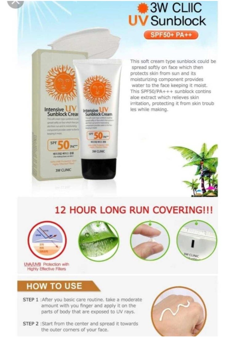 3W CLINIC 3W CLINIC INTENSIVE UV SUNBLOCK CREAM SPF 50 ++  70 ML  - Image 3