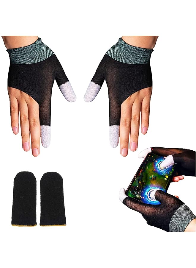 بيوينتي بالإضافة إلى 2 قفازات ألعاب مطورة، زوج واحد مع قطعتين من أكمام إصبع الألعاب، ألياف فضية G1، قفازات إصبع مقاومة للتعرق قابلة للتنفس، حافظة إصبع لألعاب الهاتف المحمول Pu Bg، 1 زائد 2 حزمة - Image 1