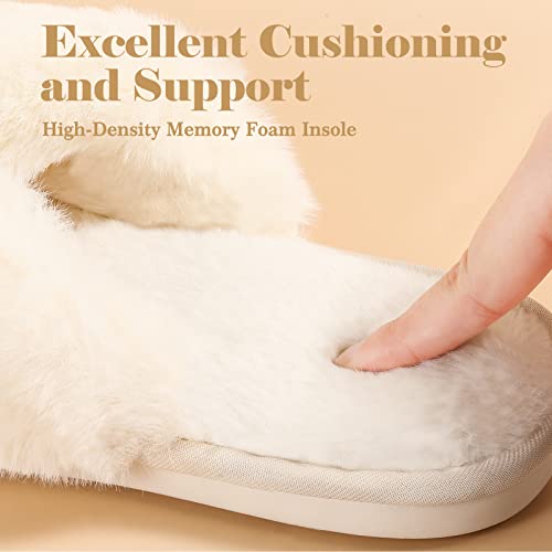Ankis White Womens Fuzzy Slippers - 2Pair Cozy, Soft, Comfy, Cross Band, Open Toe, Non-slip Womens Fluffy Slippers, Indoor and Outdoor - Image 3