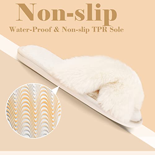 Ankis White Womens Fuzzy Slippers - 2Pair Cozy, Soft, Comfy, Cross Band, Open Toe, Non-slip Womens Fluffy Slippers, Indoor and Outdoor - Image 5