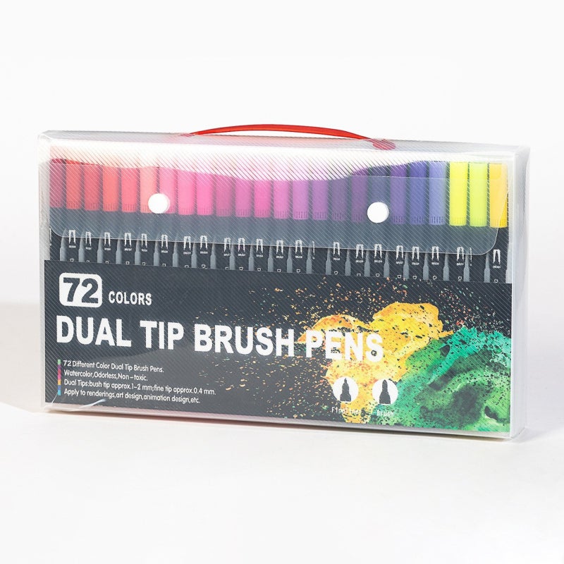 Dual Brush Markers 72 Vibrant Water-Based Colors Dual-Ended Design - Odorless Non-Toxic Quick-Drying Ink Coloring Pens for Kids Students Artists Coloring Books Bullet Journaling Craft Projects - Image 1