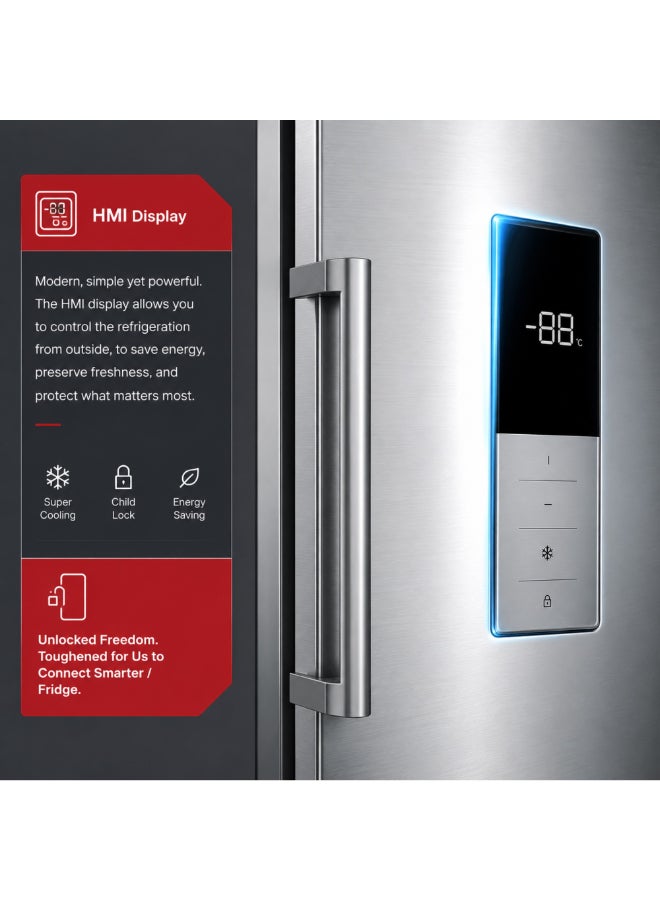 HOOVER 345L Total No Frost Convertible Temp 2 In 1 Fridge-Freezer, Inverter System, Metal Multi Air Cooling, LED Light, Door Display, Inox Finish, 265L Net (345L Gross) – HSFR-K345-S 345 L HSFR-K345-S Inox - Image 5