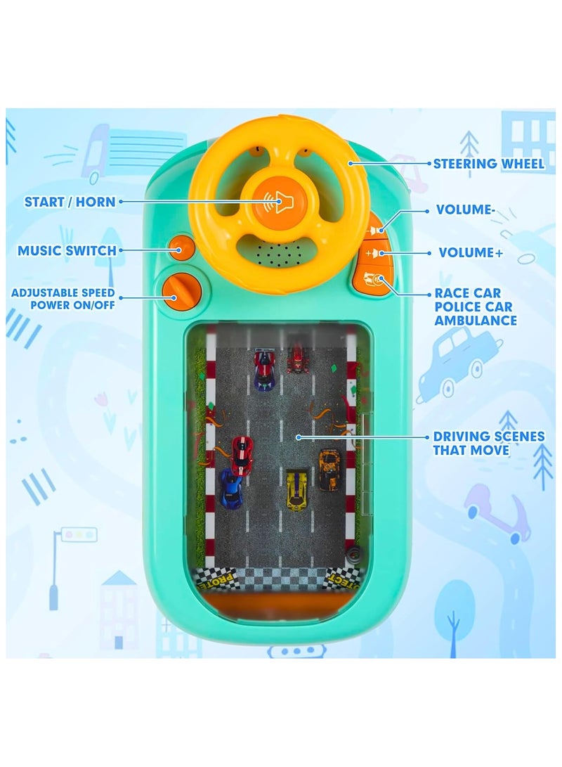 م.ا & ف'س ألعاب عجلة القيادة الموسيقية للأولاد من سن 4 إلى 6 سنوات، لعبة سباق سيارات محاكاة قيادة للأطفال الصغار مع صوت، مناسبة للأطفال من سن 3 سنوات فما فوق، لعبة سباق سيارات تعليمية تفاعلية للأولاد والبنات - Image 3