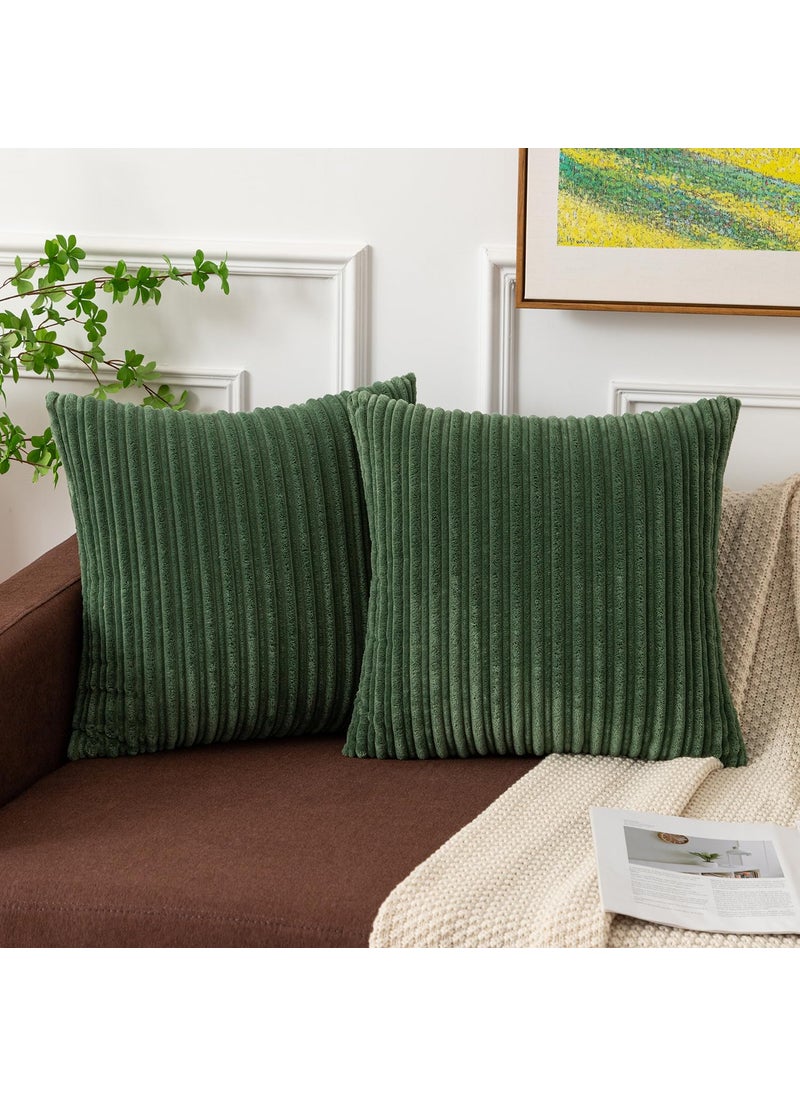 K KEVIN TEXTILE Kevin Textile Pack of 2 Corduroy Soft Soild Decorative Square Throw Pillow Covers Set Cushion Cases Pillowcases for Sofa Bedroom Car 24 x 24 Inch 61 x 61 Cm Moss Green  - Image 1