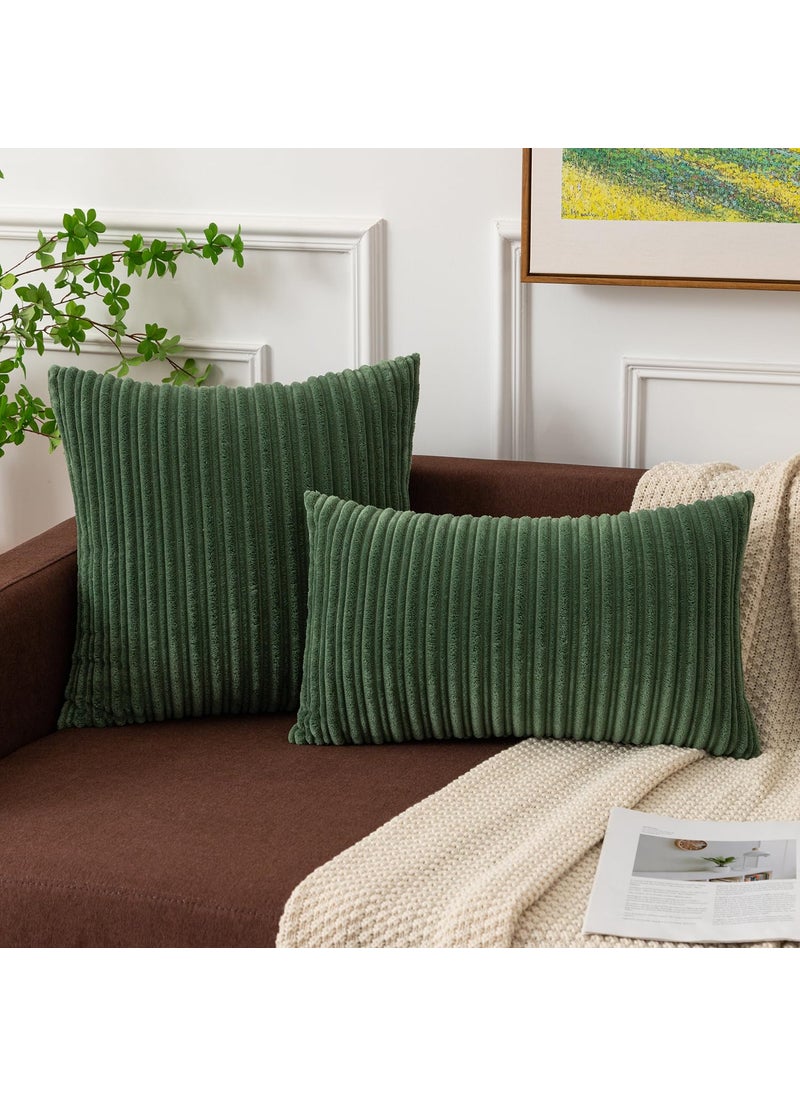 K KEVIN TEXTILE Kevin Textile Pack of 2 Corduroy Soft Soild Decorative Square Throw Pillow Covers Set Cushion Cases Pillowcases for Sofa Bedroom Car 24 x 24 Inch 61 x 61 Cm Moss Green  - Image 4