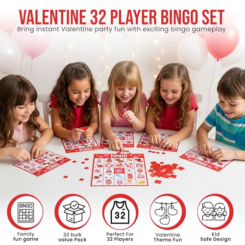Iconikal Valentines Day 32 Player Bingo Game Set Classroom Group Activity Fun Interactive Learning School Plus Bonus Game - Image 5