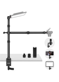 NEEWER Tabletop Overhead Camera Mount Stand with 2 Section Telescopic Extension Arm, Phone Holder, Ball Heads, Screw Adapters, Desk Light Stand for Camera, Phone, Webcam, Ring Light, TL253A+DS001