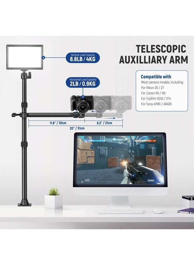 Neewer - NEEWER Tabletop Overhead Camera Mount Stand with 2 Section Telescopic Extension Arm, Phone Holder, Ball Heads, Screw Adapters, Desk Light Stand for Camera, Phone, Webcam, Ring Light, TL253A+DS001 - Image 1