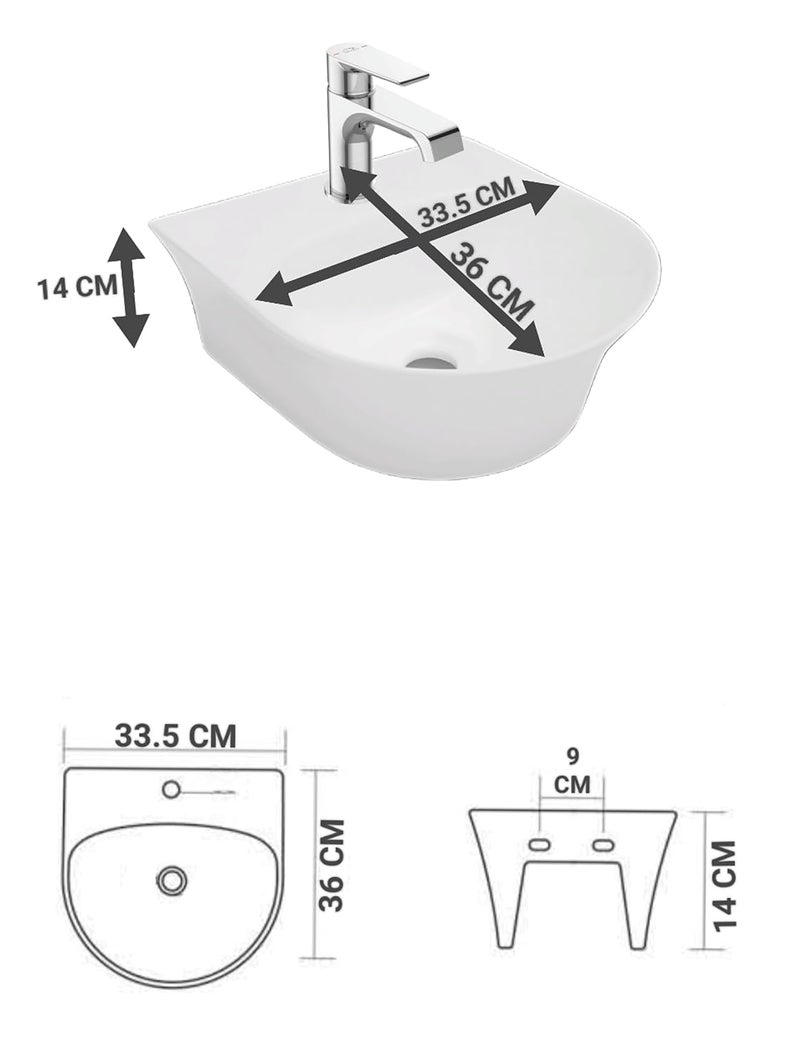 SYON Syon SWING Premium Ceramic Wall Mount Table Top Wash Basin 13 inch x 14 inch  - Image 4