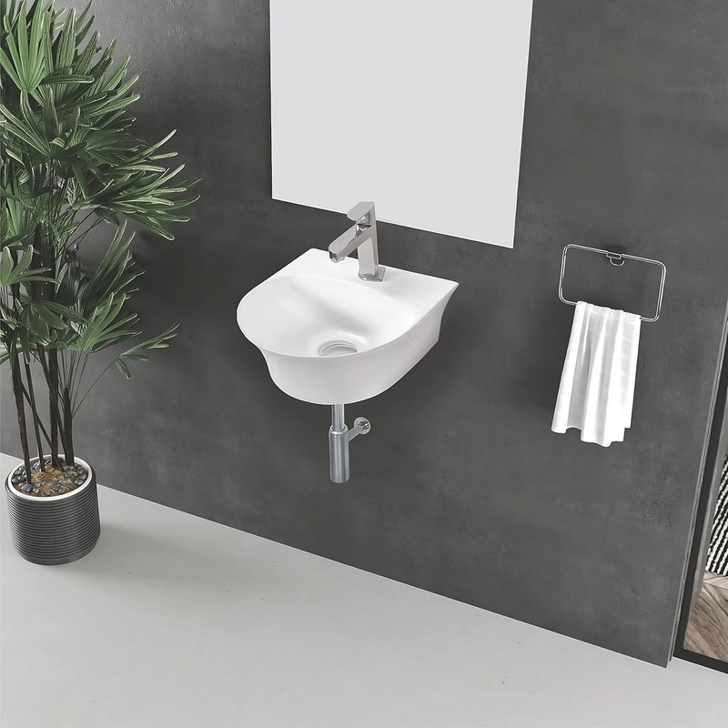 SYON Syon SWING Premium Ceramic Wall Mount Table Top Wash Basin 13 inch x 14 inch  - Image 3