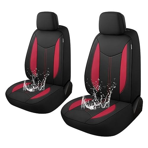 CAROMOP Neoprene Car Seat Cover 2 Front Seats, Waterproof Seat Covers for Cars, Universal Fit for Most Car Interior Covers-Sedan Truck SUV(Black/Red) - Image 1
