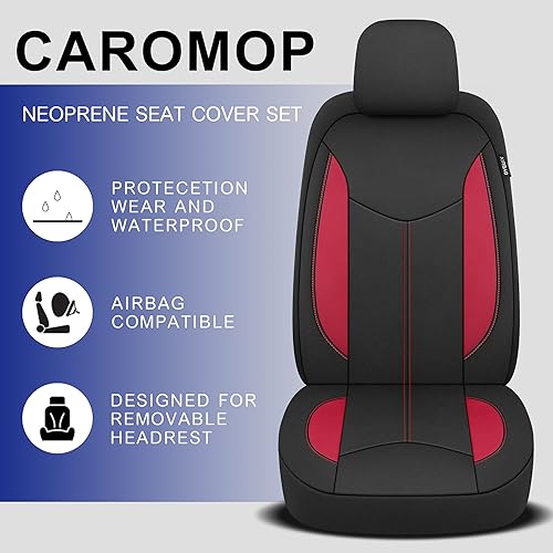 CAROMOP Neoprene Car Seat Cover 2 Front Seats, Waterproof Seat Covers for Cars, Universal Fit for Most Car Interior Covers-Sedan Truck SUV(Black/Red) - Image 4