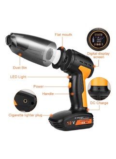 AUTOSMART 12V 4-In-1 Wireless Portable Air Compressor Vacuum Cleaner Orange and Black 26 x 9 x 21 cm CT02223  - Image 2