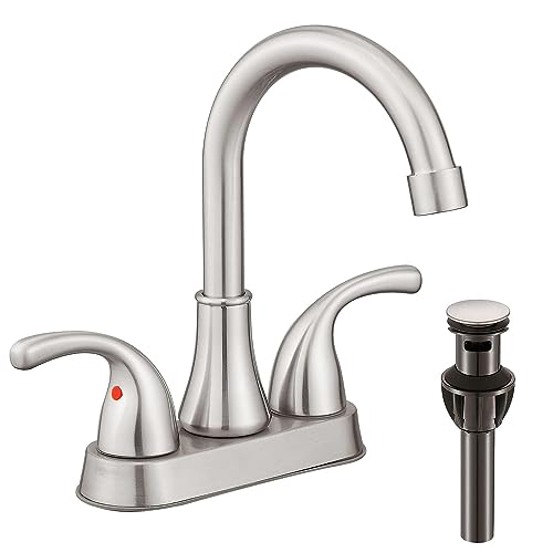Fransiton Bathroom Sink Faucet FRANSITON 4 Inch Faucet 2 Handle Bathroom Sink Faucets Lead-Free Brushed Nickel Bath Sink Faucets with Pop-up Drain Stopper and Supply Hoses - Image 1