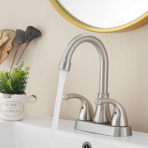 Fransiton Bathroom Sink Faucet FRANSITON 4 Inch Faucet 2 Handle Bathroom Sink Faucets Lead-Free Brushed Nickel Bath Sink Faucets with Pop-up Drain Stopper and Supply Hoses - Image 5