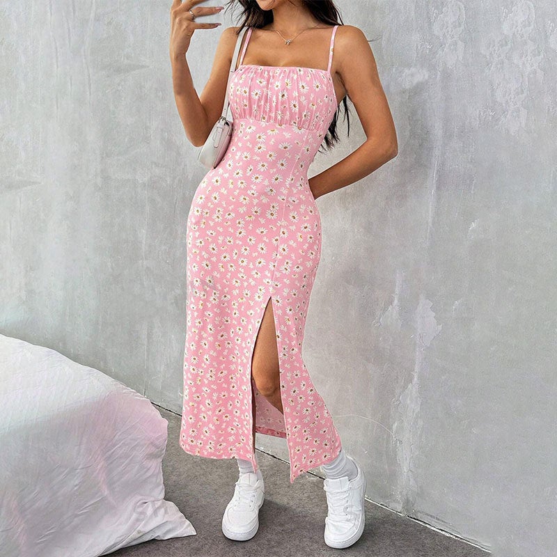 Floral Print Wrap Bodycon Midi Dress with Slit - Image 4