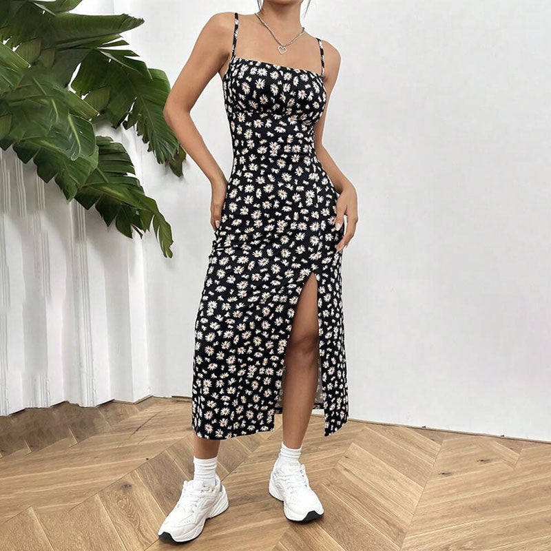 Floral Print Wrap Bodycon Midi Dress with Slit - Image 3