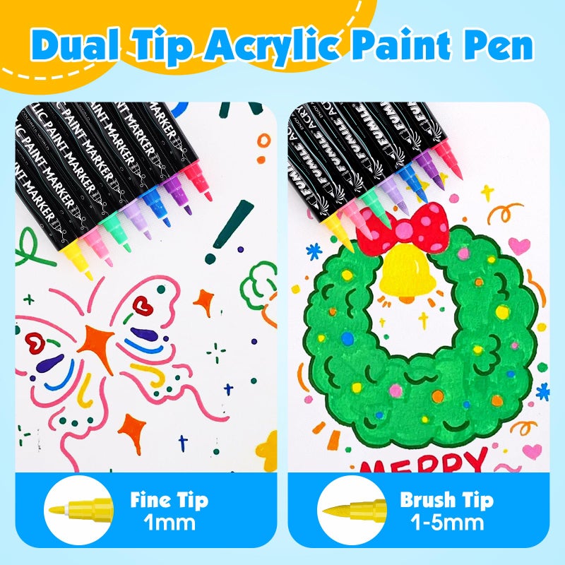 FUMILE 120 Colors Acrylic Paint Markers Dual Tip(Fine and Brush Tip), Acrylic Paint Pens paint Marker for Wood, Rock, Plastic, Glass, Ceramic, Canvas.Acrylic Markers Set for Art Supplies. - Image 3