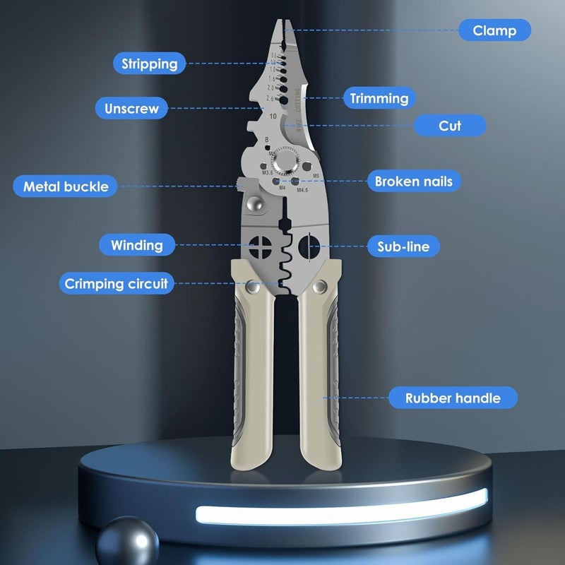 Obedient Obedient 9in1 Multifunctional Stainless Steel Wire Puller Plier Cable Looping Splitting Cutting Pliers MultiPurpose Electrical Stripping Tool Wire Stripper Crimping Tool for Electrician  - Image 2