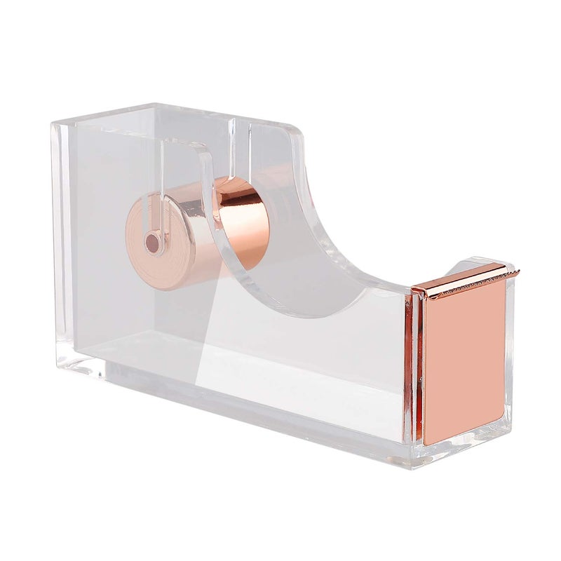 KIDMEN Office Tape Dispenser,Transparent Acrylic Tape Dispenser-Rose Gold - Image 1