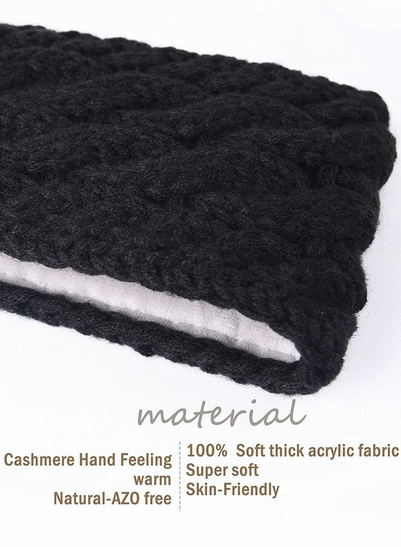 KASTWAVE Womens Ear Warmers Headbands Winter Warm Fuzzy Cable Knit Head Wrap One Size (Black-Beige) - Image 2