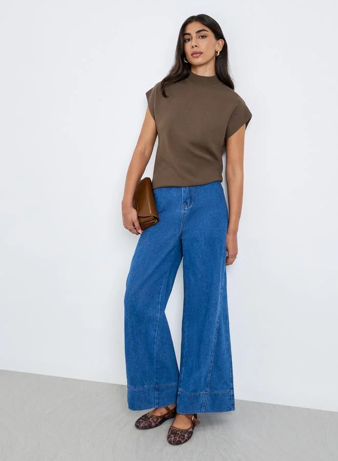 Styli Styli Brown Knit Top with Short Sleeves