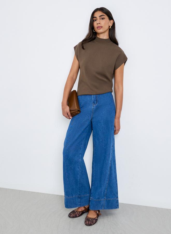 Styli Brown Knit Top with Short Sleeves - Image 2