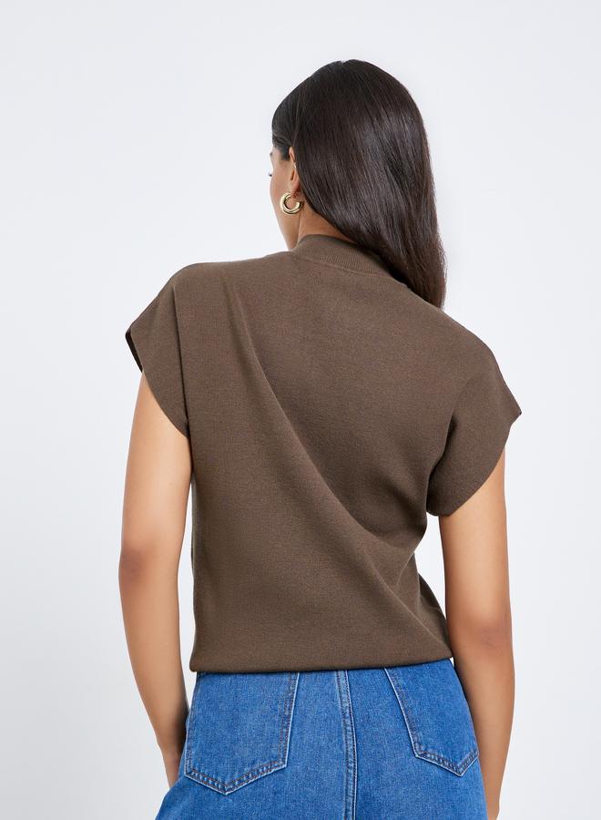 Styli Brown Knit Top with Short Sleeves - Image 4