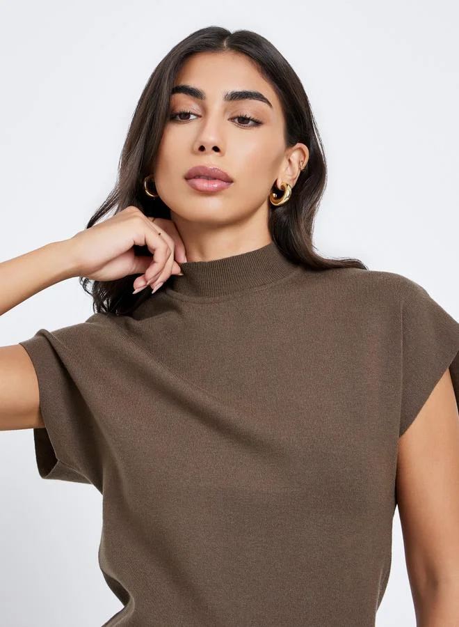 Styli Styli Brown Knit Top with Short Sleeves