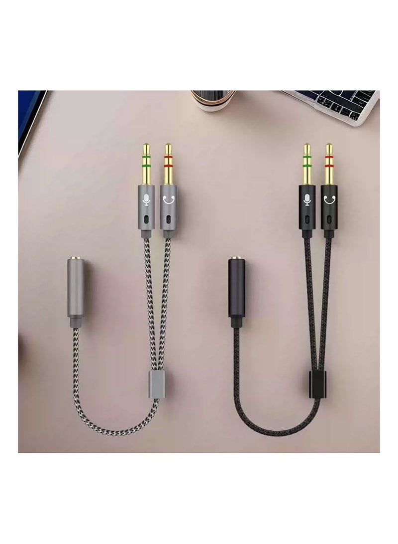 Female To Male Headset And Microphone Y Splitter Cable Black/Gery - Image 1