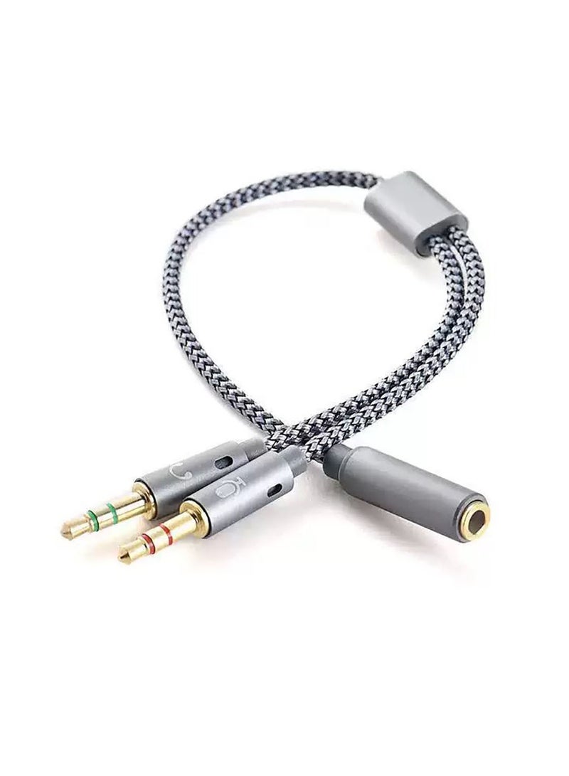 Female To Male Headset And Microphone Y Splitter Cable Black/Gery - Image 2