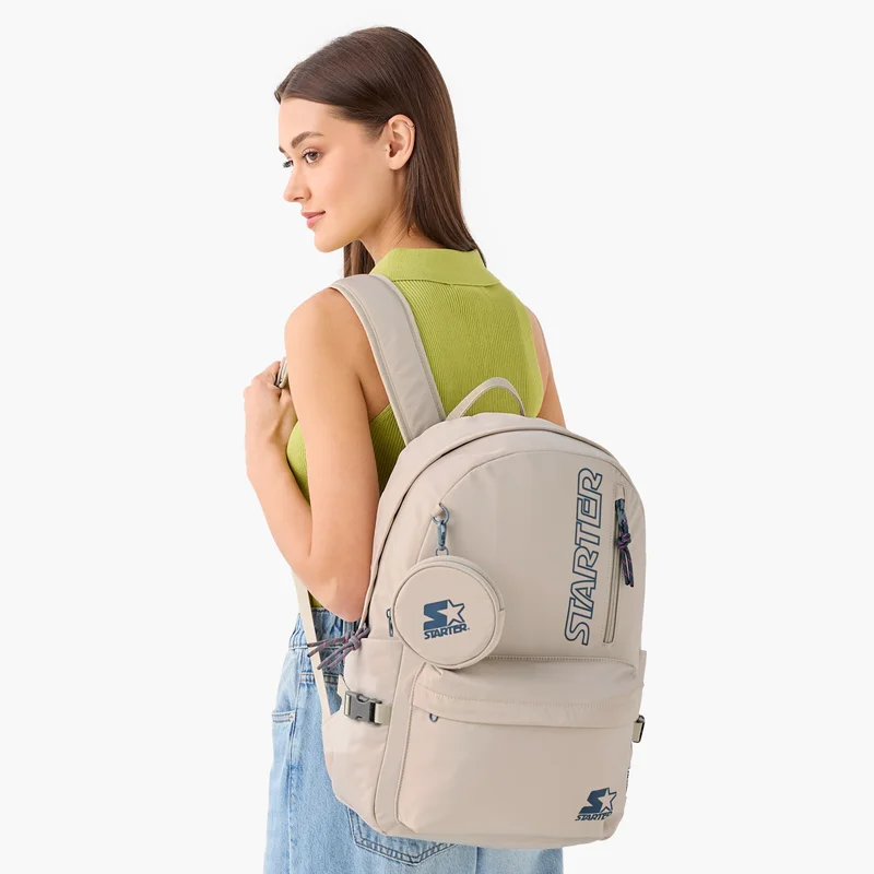 ستارتر Starter Logo Print Backpack with Adjustable Shoulder Straps and Pouch