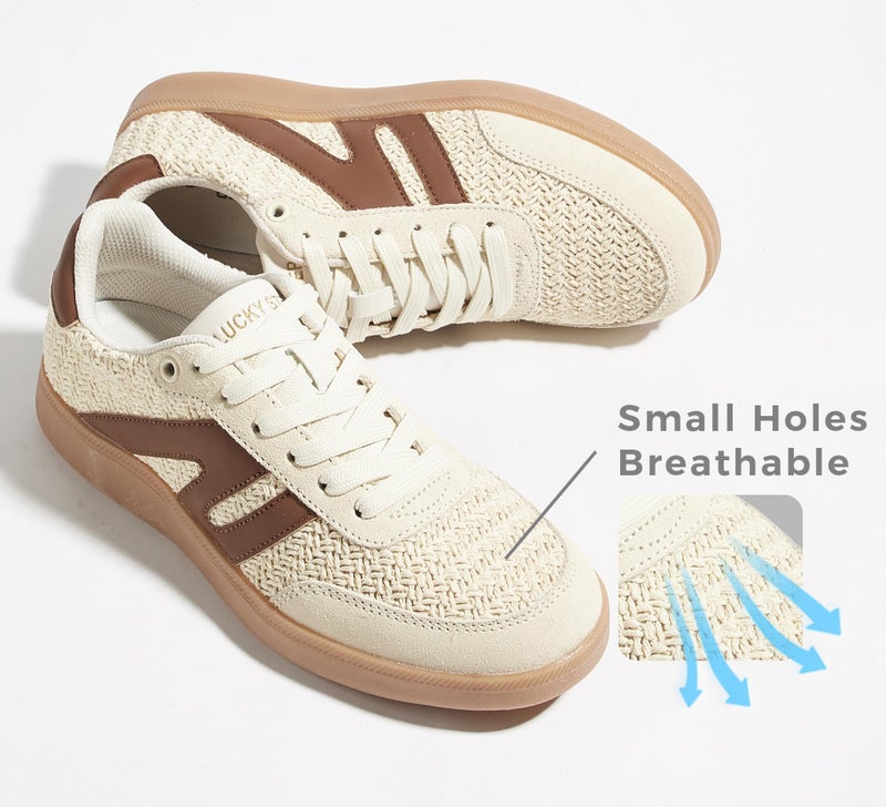 LUCKY STEP Women Classic Retro Gum Sole Fashion Sneakers Casual Tennis Skate Shoe Genuine Leather Walking Footwear Anti Slip Trainers(Beige/Brown W,9) - Image 5