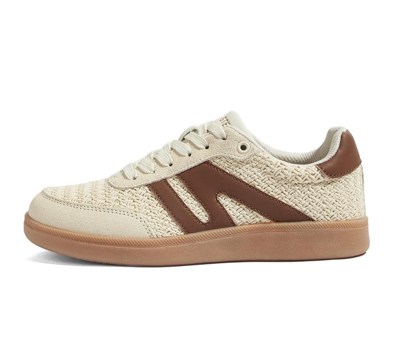 LUCKY STEP Women Classic Retro Gum Sole Fashion Sneakers Casual Tennis Skate Shoe Genuine Leather Walking Footwear Anti Slip Trainers(Beige/Brown W,9) - Image 1
