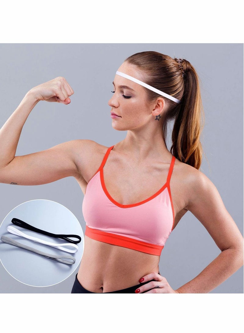 Loquat 6 Pieces Thin Non-slip Elastic Sport Headbands Mini for Men Women Slim Basketball Yoga Head Bands Soccer Workout Running Exercise Volleyball Black White and Gray - Image 3