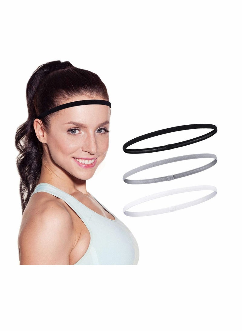 Loquat 6 Pieces Thin Non-slip Elastic Sport Headbands Mini for Men Women Slim Basketball Yoga Head Bands Soccer Workout Running Exercise Volleyball Black White and Gray - Image 1