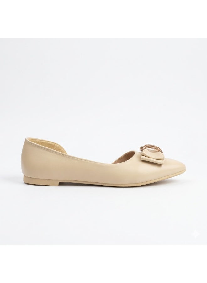لايف ستيلاش  باليرينا مسطحة من الجلد مع ربطة أنيقة BN-520 - بيج - Image 3