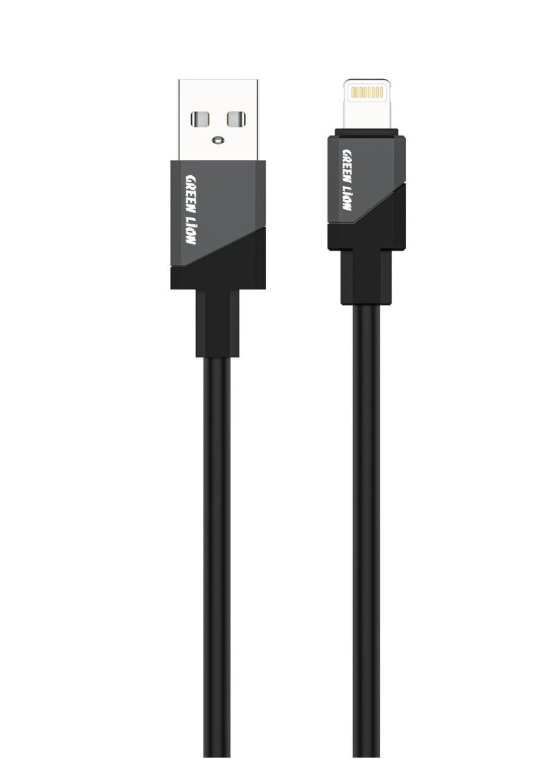 GREEN LION USB-A to Lightning 1 Meter Silicone Cable 12W / Wide Compatible / Charge & Sync / Secure & Safe / +10000 Bends / Supports Quick Charge Technology - Black  - Image 1