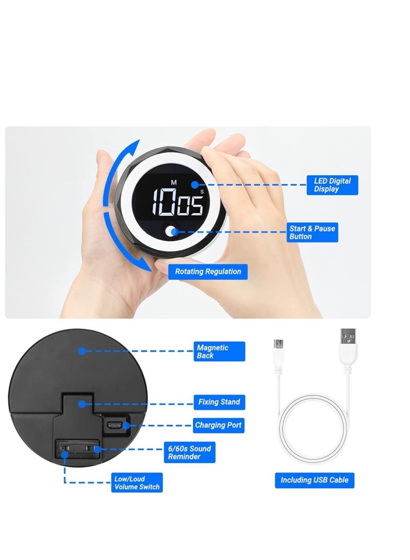Digital Kitchen Timer - Magnetic Countdown Countup Timer with Large LED Display, Volume Adjustable, Easy for Seniors and Kids to Use, 99 Minutes timer for Cooking Learning Meeting Yoga (Black)