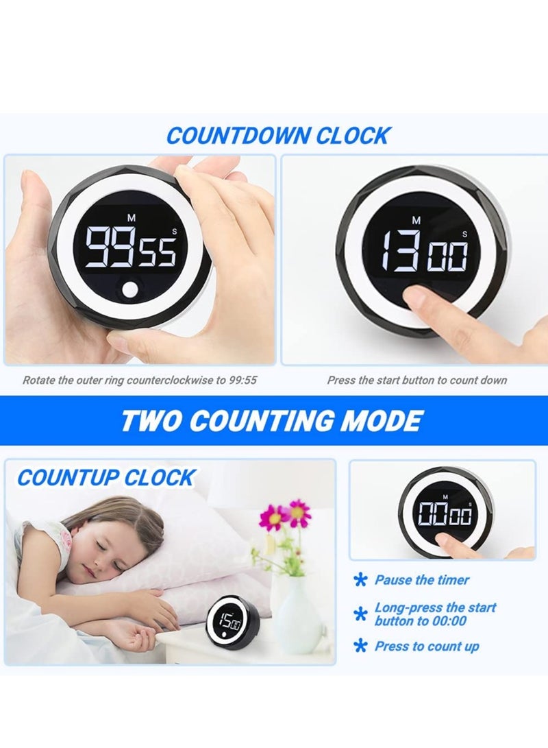 Digital Kitchen Timer - Magnetic Countdown Countup Timer with Large LED Display, Volume Adjustable, Easy for Seniors and Kids to Use, 99 Minutes timer for Cooking Learning Meeting Yoga (Black)