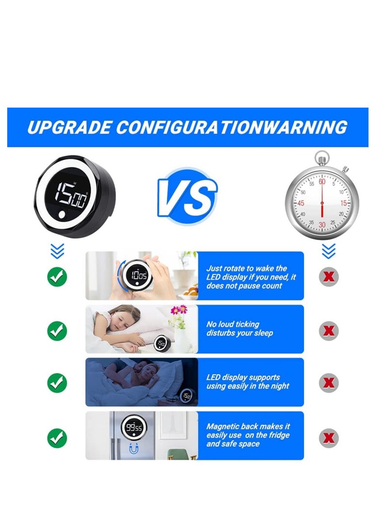 Digital Kitchen Timer - Magnetic Countdown Countup Timer with Large LED Display, Volume Adjustable, Easy for Seniors and Kids to Use, 99 Minutes timer for Cooking Learning Meeting Yoga (Black)